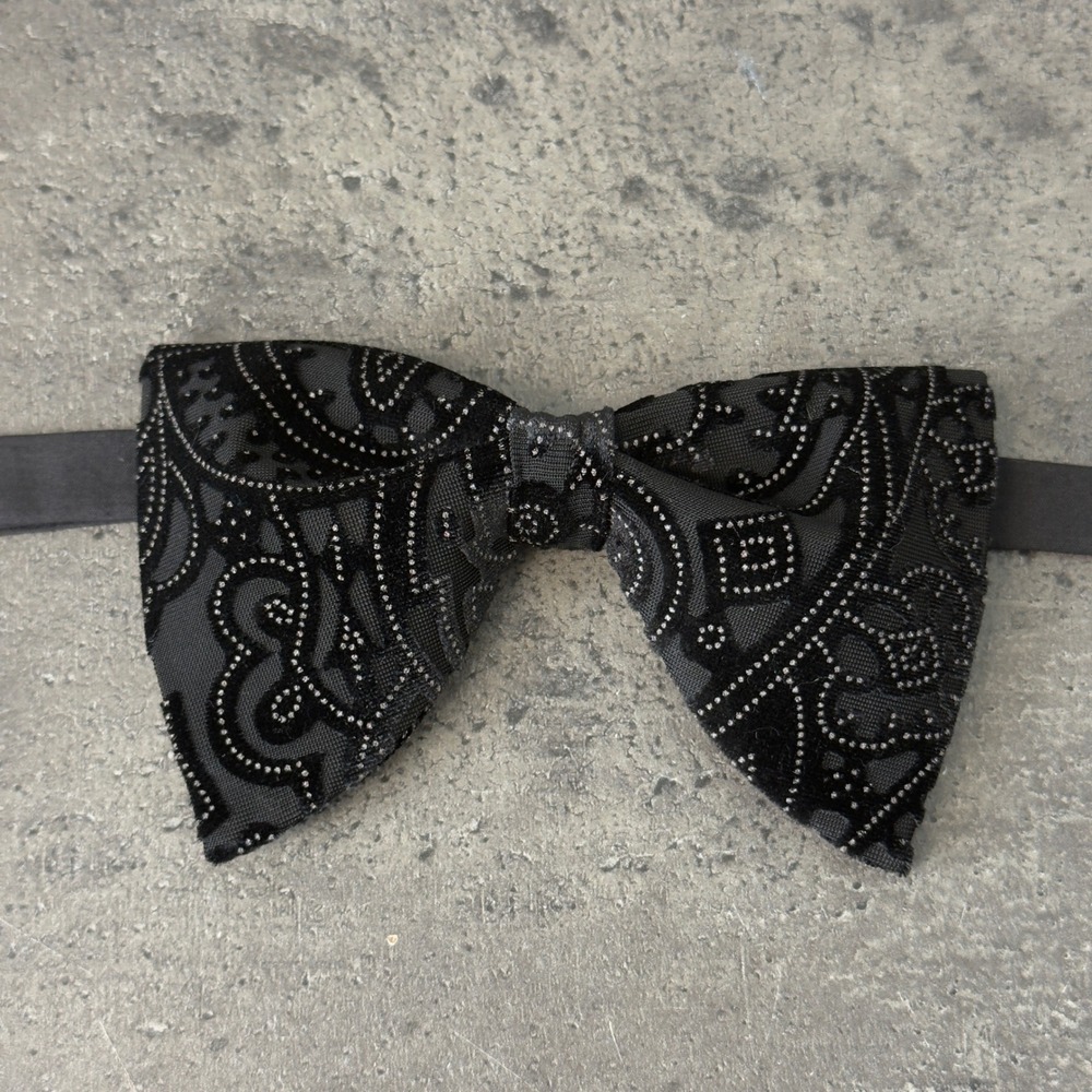Mens Black Velvet Paisley Pre-Tied Bow Tie Adjustable Formal Neckwear Formal